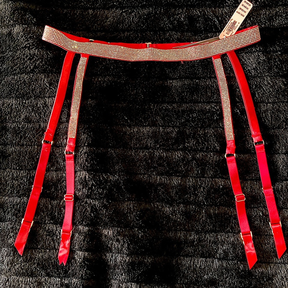 VICTORIAS SECRET *SHINE* RHINESTONE RED GARTER BELT XS NWT